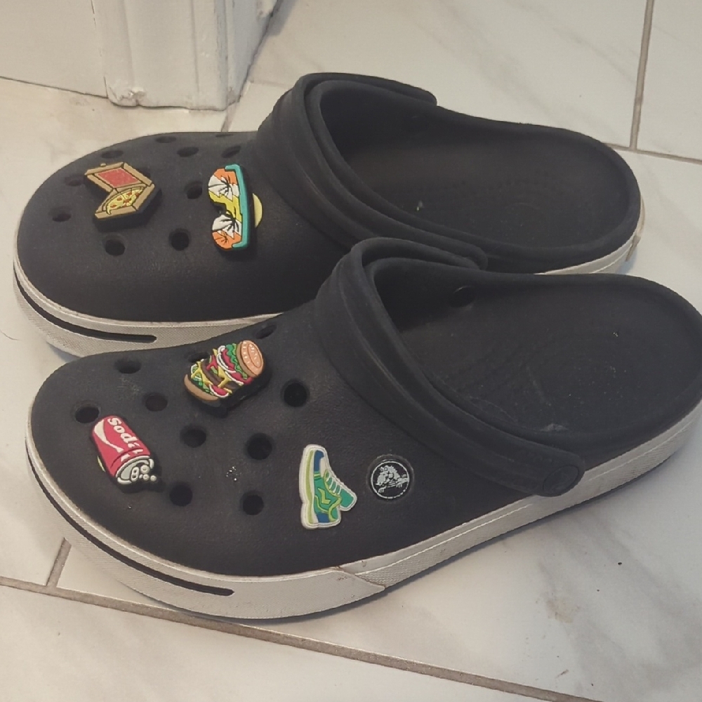 CROCS Kids Black Slippers with Colorful Charms